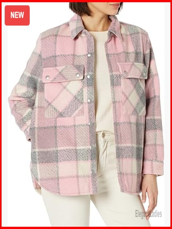Jackets & Blazers - Oversized Flannel Shirt Jacket, Long Sleeve Polyester Spandex Blend, XS
